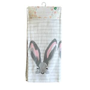 La Cuisine EASTER Bunny Cotton Kitchen Towels Set of 4 Gray & White Stripe New